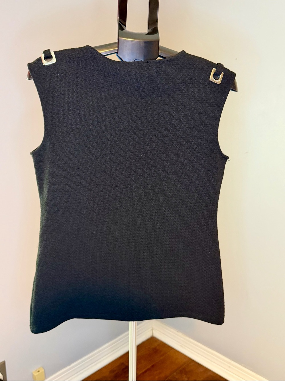 Calvin Klein Black Sleeveless Tank with Silver Buckle Details - Picture 2 of 6